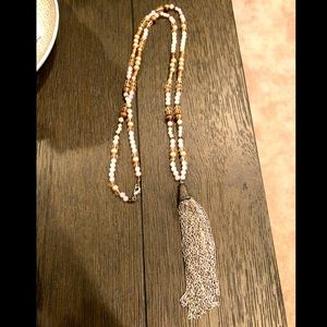 Long beaded tassel necklace